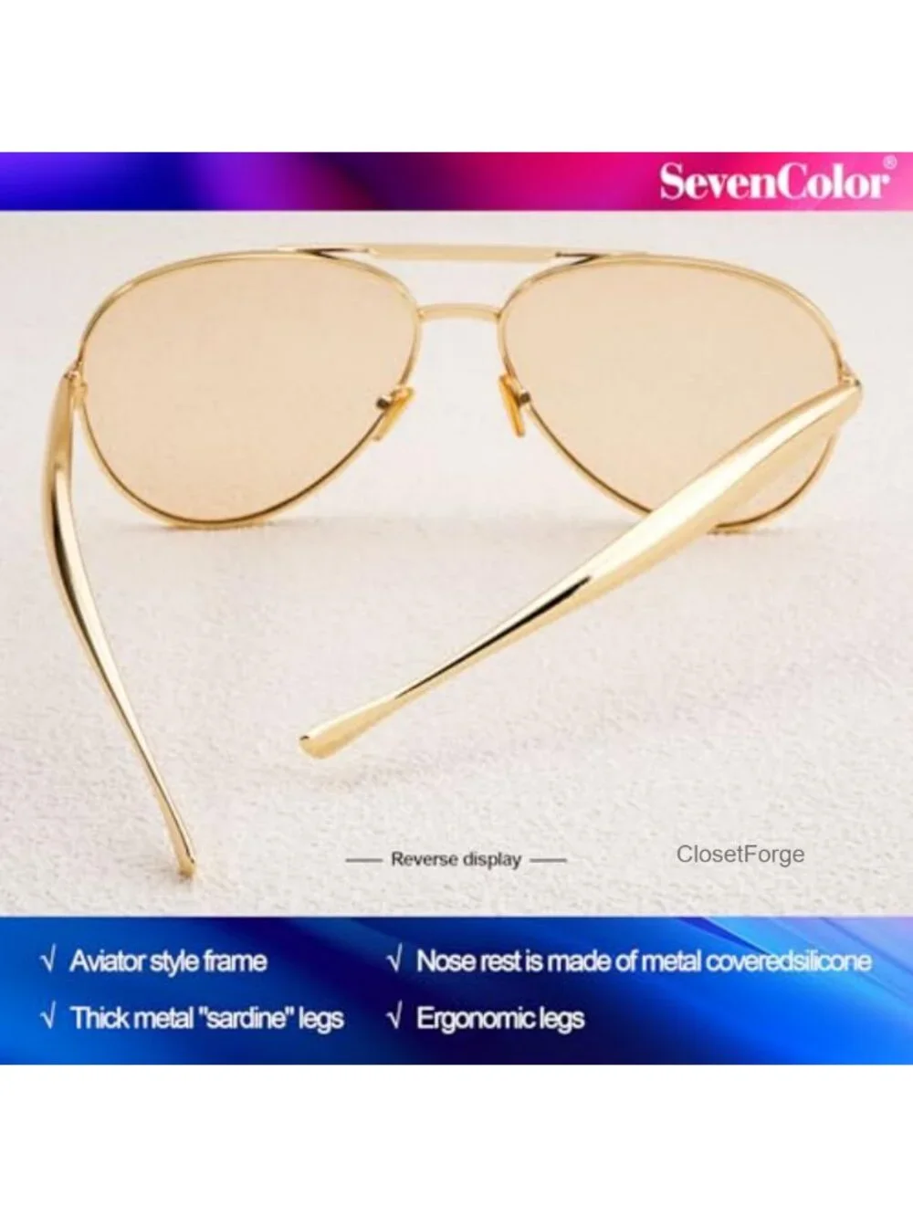 Oversized Aviator Sunglasses Retro Gold Metal Frame UV400